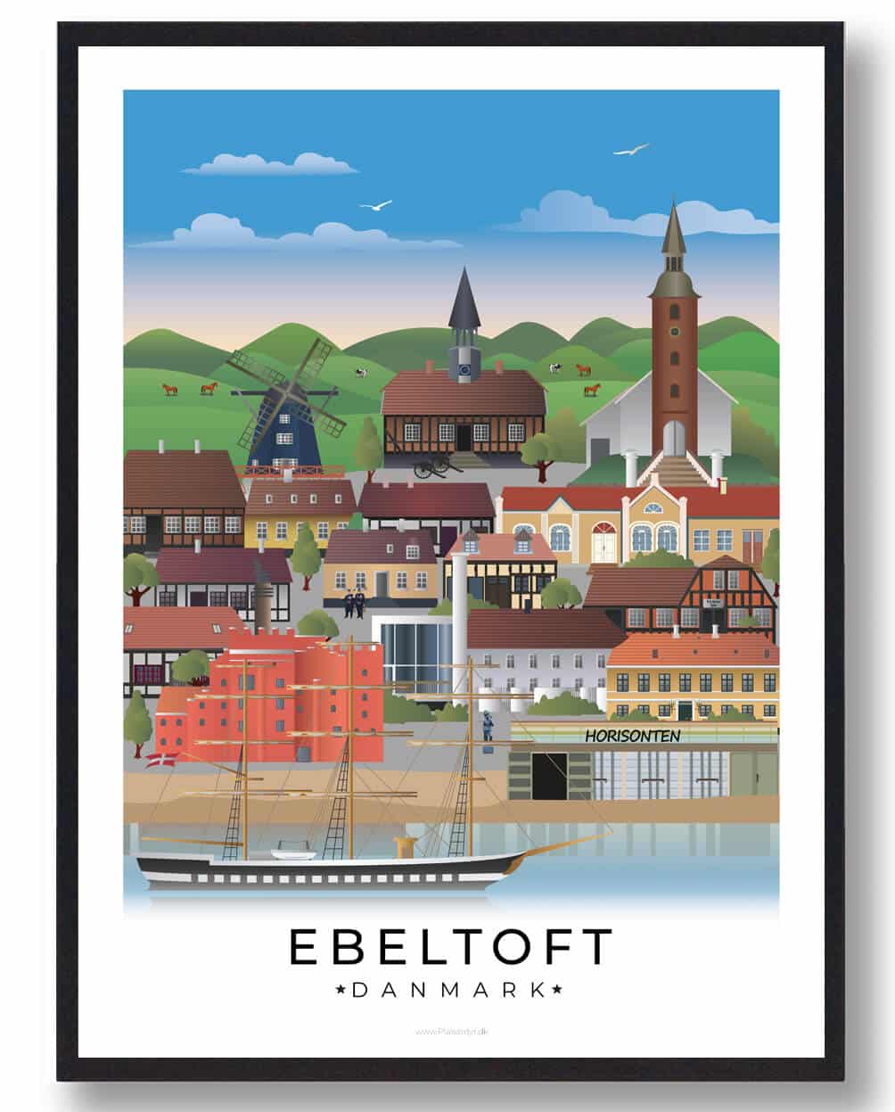 Ebeltoft byplakat med hvid kant
