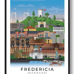 Fredericia byplakat med hvid kant