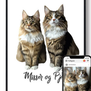 Katteportræt med 2 katte og hel krop - plakat