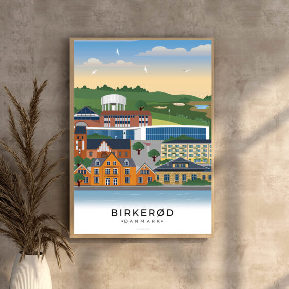 En smuk og detaljeret plakat, hvor Birkerøds vartegn forenes i et harmonisk motiv.