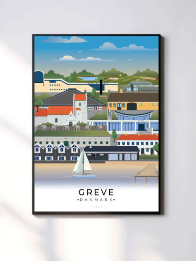 Moderne og minimalistisk byplakat med Greves unikke vartegn. En stilfuld tilføjelse til hjemmet.