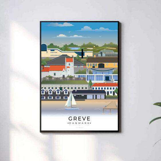 Moderne og minimalistisk byplakat med Greves unikke vartegn. En stilfuld tilføjelse til hjemmet.
