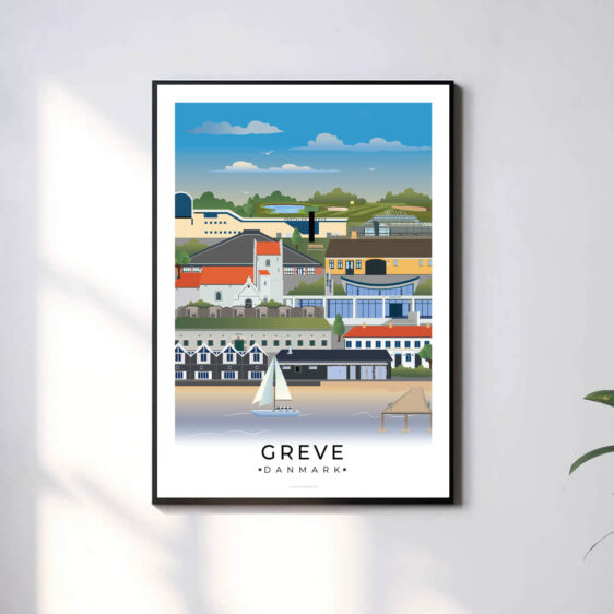En minimalistisk og tidløs byplakat med hvid kant, der giver et rent og moderne udtryk.