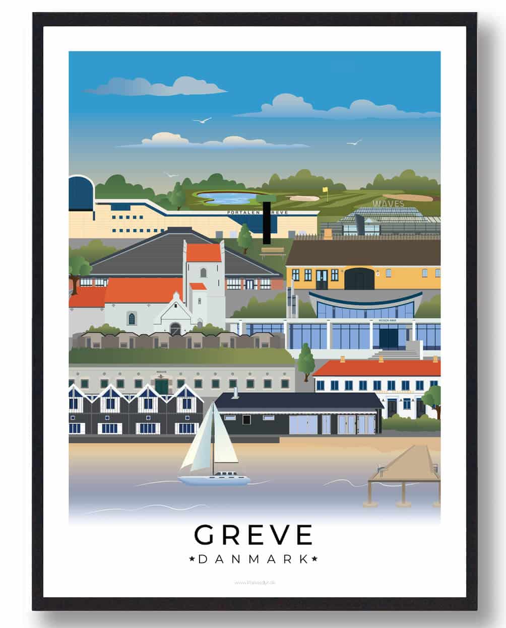 Greve byplakat med hvid kant