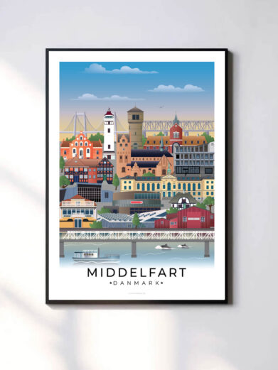 En minimalistisk og tidløs byplakat med hvid kant, der giver et rent og moderne udtryk.