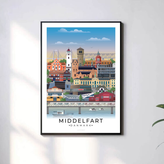 En minimalistisk og tidløs byplakat med hvid kant, der giver et rent og moderne udtryk.