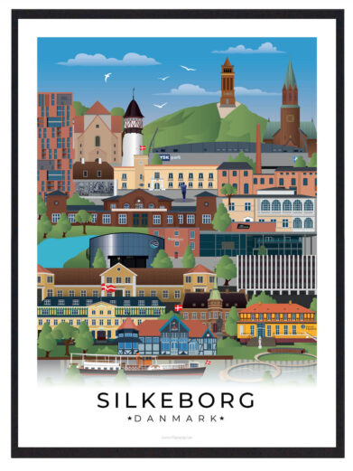 Silkeborg byplakat med hvid kant