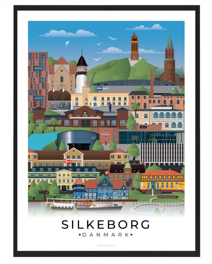 Silkeborg byplakat med hvid kant