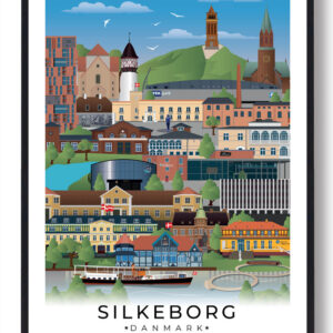 Silkeborg byplakat med hvid kant