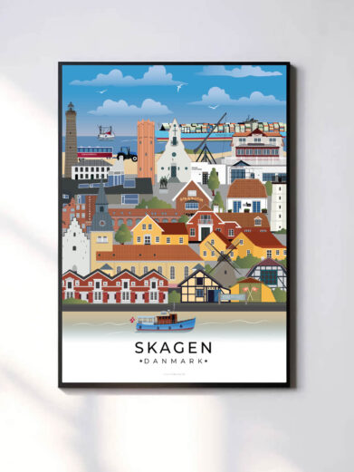 Moderne og minimalistisk byplakat med Skagens unikke vartegn. En stilfuld tilføjelse til hjemmet.