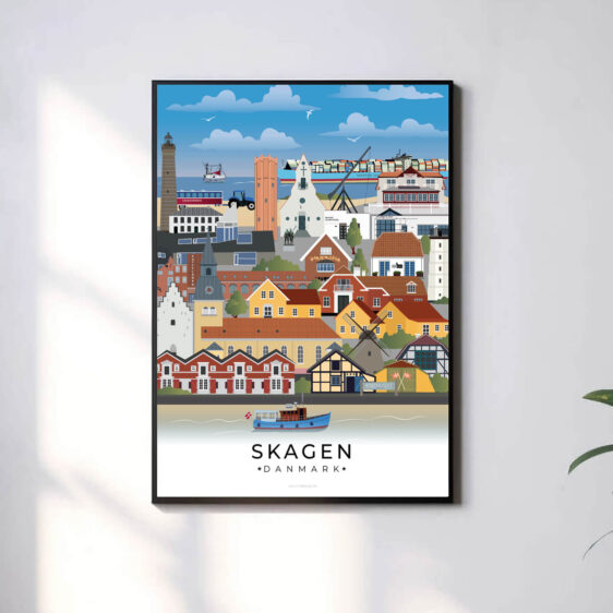 Moderne og minimalistisk byplakat med Skagens unikke vartegn. En stilfuld tilføjelse til hjemmet.