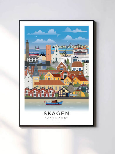 En minimalistisk og tidløs byplakat med hvid kant, der giver et rent og moderne udtryk.