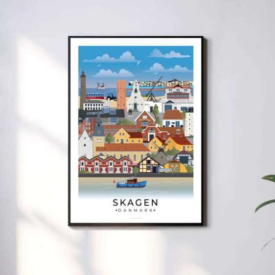 En minimalistisk og tidløs byplakat med hvid kant, der giver et rent og moderne udtryk.