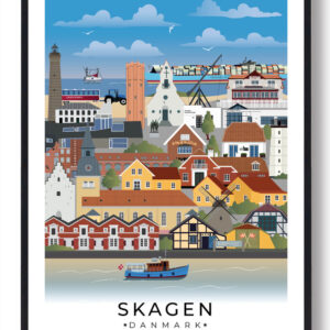 Skagen byplakat med hvid kant