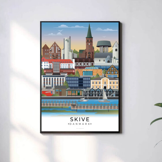 Moderne og minimalistisk byplakat med Skives unikke vartegn. En stilfuld tilføjelse til hjemmet.