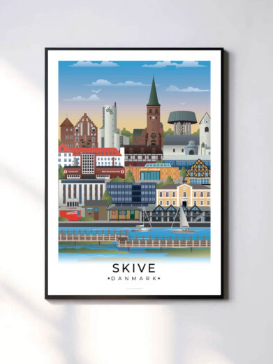 En minimalistisk og tidløs byplakat med hvid kant, der giver et rent og moderne udtryk.