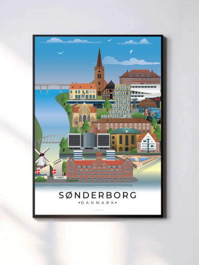 Moderne og minimalistisk byplakat med Sønderborgs unikke vartegn. En stilfuld tilføjelse til hjemmet.