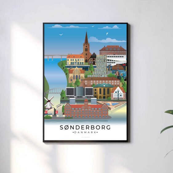 Moderne og minimalistisk byplakat med Sønderborgs unikke vartegn. En stilfuld tilføjelse til hjemmet.