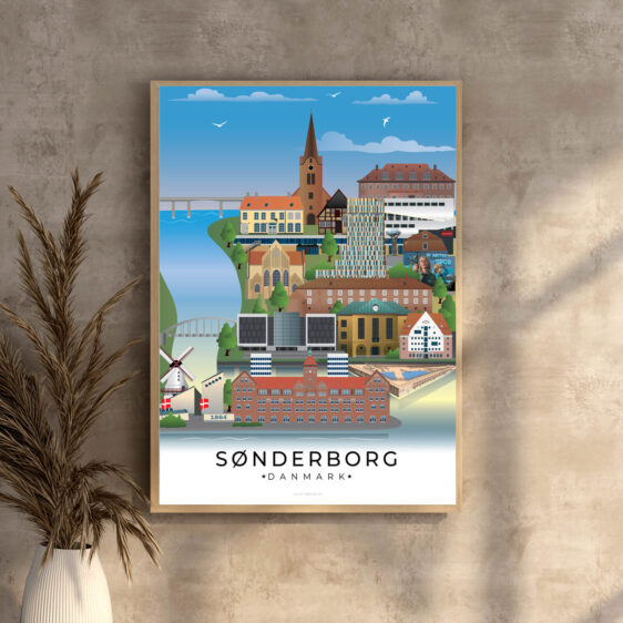 En smuk og detaljeret plakat, hvor Sønderborgs vartegn forenes i et harmonisk motiv.