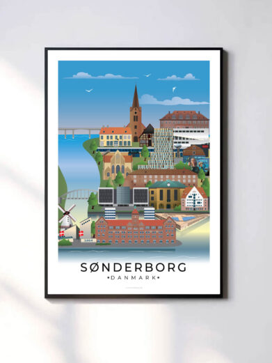 En minimalistisk og tidløs byplakat med hvid kant, der giver et rent og moderne udtryk.