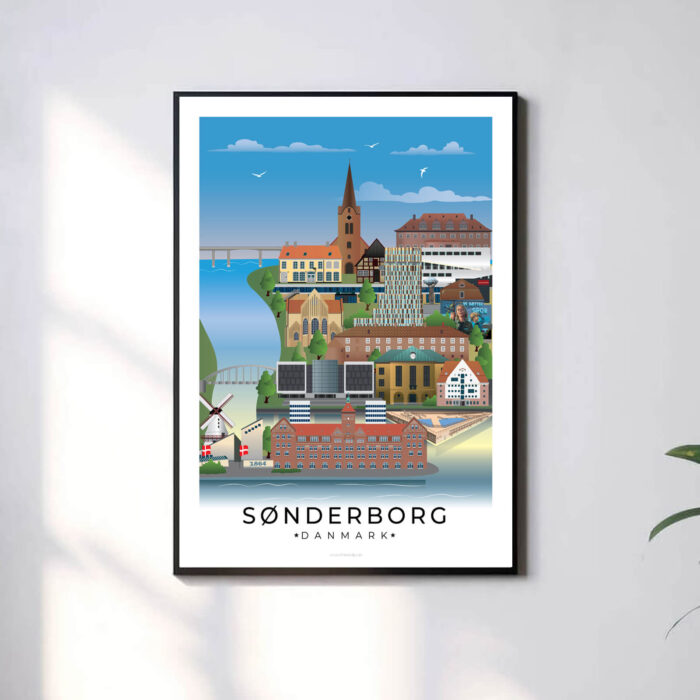 En minimalistisk og tidløs byplakat med hvid kant, der giver et rent og moderne udtryk.
