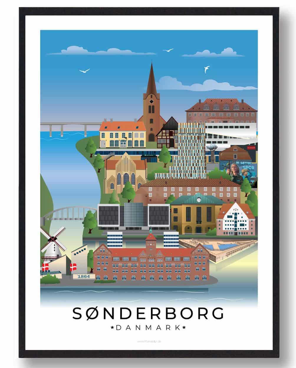 Sønderborg byplakat med hvid kant