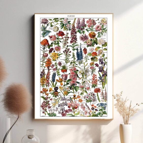Plakaten fremhæver blomster i et klassisk design, med bløde nuancer og omhyggelige detaljer. Den fine farvepalet gør den ideel til både moderne og traditionelle interiører.