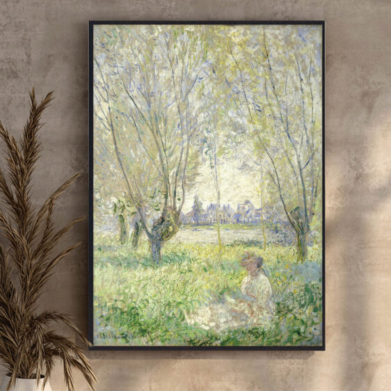 Woman Seated Under the Willows skildrer en kvinde, der sidder afslappet under et piletræ, omgivet af naturens rolige skønhed. De lette, bølgende penselstrøg og de grønne nuancer skaber en følelse af fred og intimitet, hvor kvinden virker som en del af landskabet.