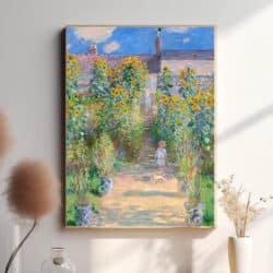 Monet formår at indfange både haven og landskabets brede udsigt, hvor den vilde natur og menneskets håndværk smelter sammen. Penselstrøgene er levende og dynamiske, hvilket skaber et realistisk billede af naturens konstante forandring.