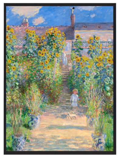 Kombineret med sin dygtighed i at fange atmosfærens skiftende lys, tilføjer Monet både intimitet og storhed til motivet. Det usædvanlige perspektiv gør haven til både et fristed og en del af det større landskab, hvilket gør værket tidløst.