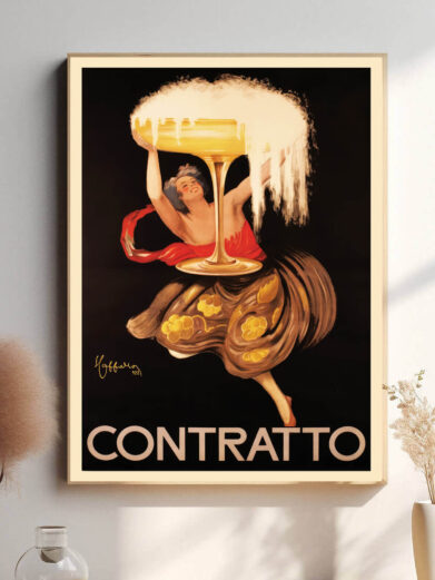 Leonetto Cappiello kunst plakat i form af en dame, der holder et stort champagneglas, som er ved at flyde over