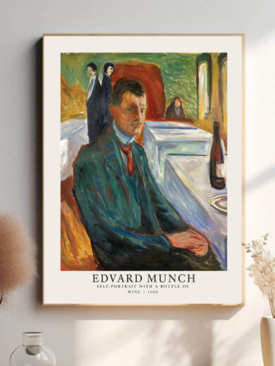 Edvard Munchs selvportræt er mere end blot en gengivelse af hans ydre – det er et vindue til hans indre liv. Hans ansigt, skarpt belyst mod en mørk baggrund, udstråler en følelse af sårbarhed og eksistentiel angst. Øjnene stirrer intenst, som om han både udfordrer og søger svar fra beskueren.