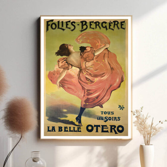 Elegant og festlig vintage-plakat med dansere, lys og energi. Et smukt indblik i den historiske kabaretkultur.