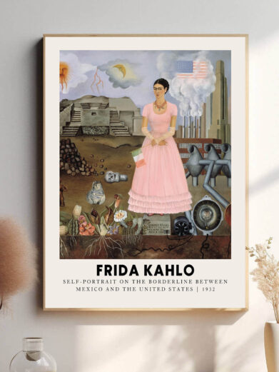 Denne plakat fanger Frida Kahlos dybe forbindelse til både Mexico og USA. Gennem hendes kunst afspejles en fusion af de to kulturer, hvor hendes stærke identitet som mexicansk kunstner møder de amerikanske påvirkninger. Plakaten udstråler en følelse af tilhørsforhold og kulturarv, mens den samtidig viser hendes indre kamp og kulturelle søgen.