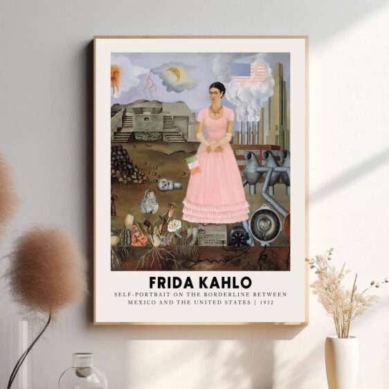 Denne plakat fanger Frida Kahlos dybe forbindelse til både Mexico og USA. Gennem hendes kunst afspejles en fusion af de to kulturer, hvor hendes stærke identitet som mexicansk kunstner møder de amerikanske påvirkninger. Plakaten udstråler en følelse af tilhørsforhold og kulturarv, mens den samtidig viser hendes indre kamp og kulturelle søgen.