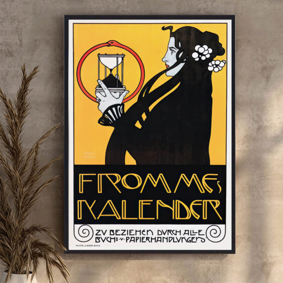En stilfuld vintage-plakat for Frommes kalender, der emmer af tidløs elegance. Det detaljerede design fanger essensen af historisk reklameæstetik.