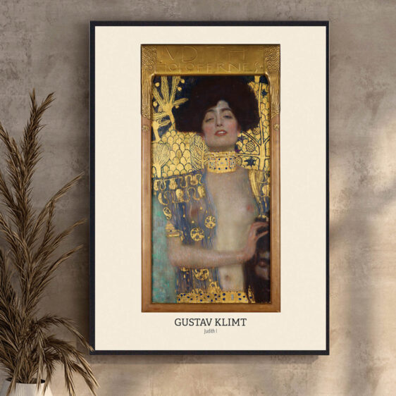 Judith af Gustav Klimt skildrer den bibelske figur Judith som en stærk og forførende kvinde. Klimt fanger hendes intense blik og kraftfulde holdning, mens de rige, gyldne detaljer i baggrunden og på hendes klædedragt understøtter hendes selvsikre og næsten hypnotiske tilstedeværelse.