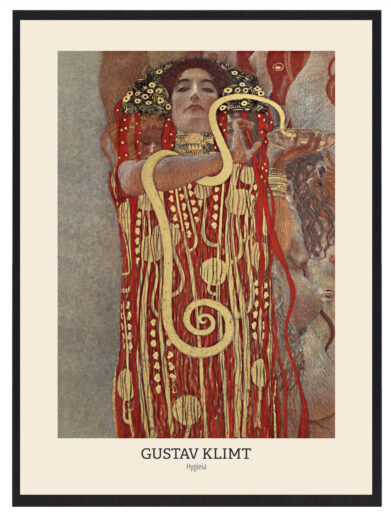 I Hygieia kombinerer Klimt elegance med symbolik, og skaber et billede, der både er æstetisk tiltalende og tankevækkende. Den smukke balancerede komposition og den bløde lyssetting omkring gudinden giver en følelse af harmoni, som afspejler den naturlige orden og sundhedens betydning i menneskelivet.
