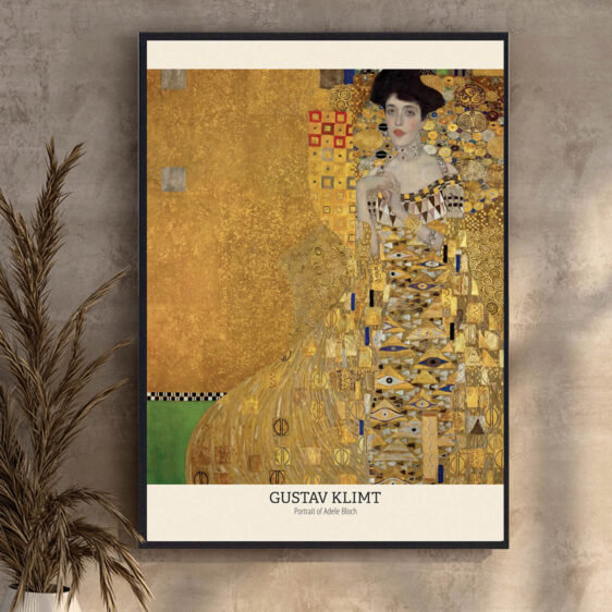 Portrait of Adele Bloch-Bauer I af Gustav Klimt er et storslået portræt, hvor malerens karakteristiske brug af guld og intrikate mønstre omgiver Adele med en aura af luksus og tidløs elegance. Hendes påklædning og den dekorative baggrund giver værket en følelse af kongelighed og raffinement.