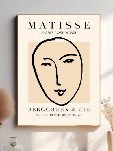 I Abstract Face reducerer Matisse ansigtets træk til de mest grundlæggende geometriske elementer, hvilket giver værket både en kraftfuld og fornyende energi. Den stiliserede form giver en ny tilgang til den menneskelige figur.