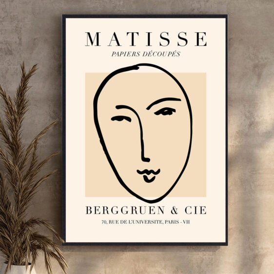 Abstract Face af Henri Matisse fanger essensen af ansigtet gennem enkle, stiliserede former. Matisse’s karakteristiske brug af linjer og farver skaber et ansigt, der både er abstrakt og fuld af karakter.
