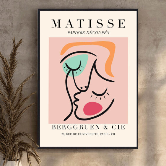 Abstract Face Pink af Henri Matisse er et smukt værk, hvor de abstrakte linjer og den varme pink farve fanger essensen af et menneskeligt ansigt. Den forenklede form giver værket en følelse af følsomhed og elegance, samtidig med at det bevarer en vis mystik.