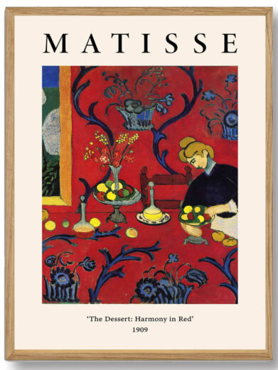 Matisse’s The Dessert fanger både det mundanske og det poetiske ved at udtrykke noget så simpelt som et måltid på en kunstnerisk og abstrakt måde. De klare farver og enkle former skaber en følelse af nærvær og skønhed.