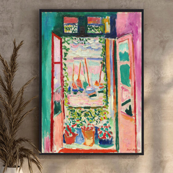 Matisse’s The Open Window plakat bruger en intens farvepalet for at skabe en indbydende atmosfære. De varme farver i værket skaber et dynamisk forhold mellem det indre og ydre rum, hvilket giver plakaten både dybde og energi.