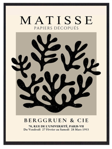 Kontrasten mellem de mørke blade og den lyse baggrund skaber en stærk visuel effekt i Black Leafs. Matisse’s enkle, men kraftfulde brug af sort og hvid fremhæver både bladene som form og som symbol på naturens enkelhed.