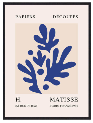 Blue Leaves fremstår som et poetisk udtryk for naturen, hvor Matisse’s enkle komposition af blå blade giver et følelsesmæssigt udtryk af ro og livskraft. Farverne og formerne arbejder sammen for at skabe en følelse af indre balance og harmoni.
