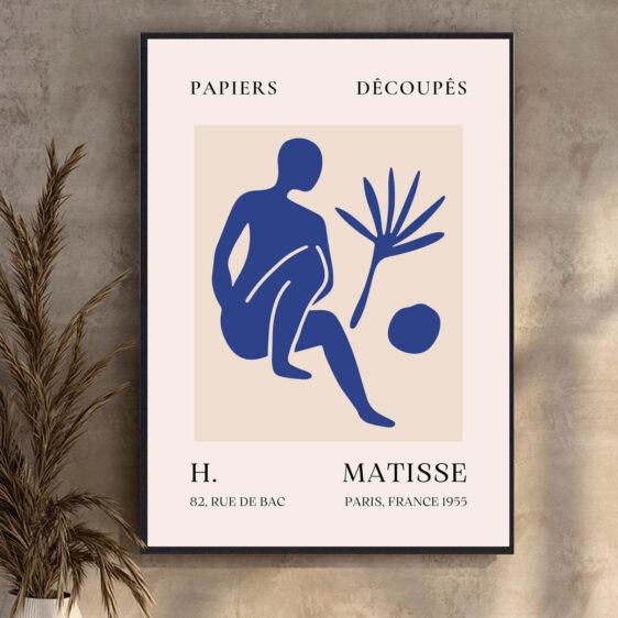 Blue Man af Henri Matisse fremstår som et stærkt, stiliseret portræt, hvor den blå farve ikke kun fungerer som en visuel markør, men også som en følelsesmæssig forstærker af mandens kraftfulde og abstrakte form.
