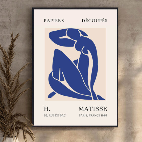 Blue Nude af Henri Matisse er et banebrydende værk, der udfordrer traditionelle skildringer af kroppen. Med sine flydende, enkle linjer og dybe blå nuancer skaber Matisse et sensuelt og dynamisk portræt af den nøgne form.