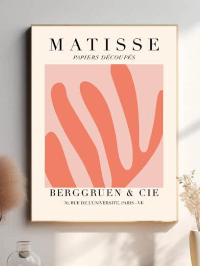 Ved at bruge stærke farver og enkle linjer formår Matisse at give liv til de stiliserede blade. Papiers Découpés Leaf fanger naturens energi og bevægelse i et rent, grafisk udtryk, der både er visuelt fængende og udtryksfuldt.