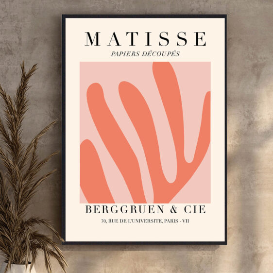 Papiers Découpés Leaf af Henri Matisse er et fremragende eksempel på hans innovative tilgang til papirklip, hvor de enkle, organiske former af bladene skaber et dynamisk og rytmisk mønster. Matisse’s stiliserede blade fremstår både naturlige og abstrakte.